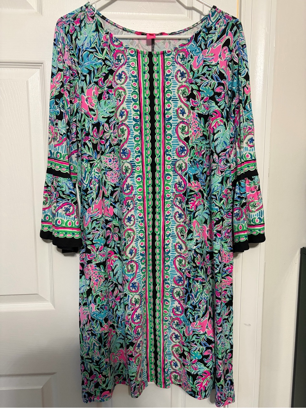 Lilly Pulitzer Pink, Green, Blue & Black Floral Shift Dress